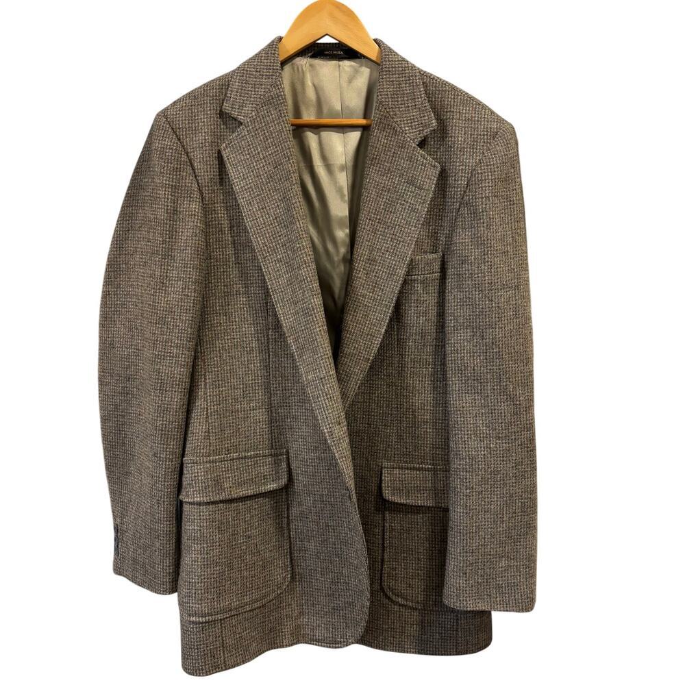VTG men's brown Tweed Wool Blazer Jacket sport coat academia winter , Size 42L